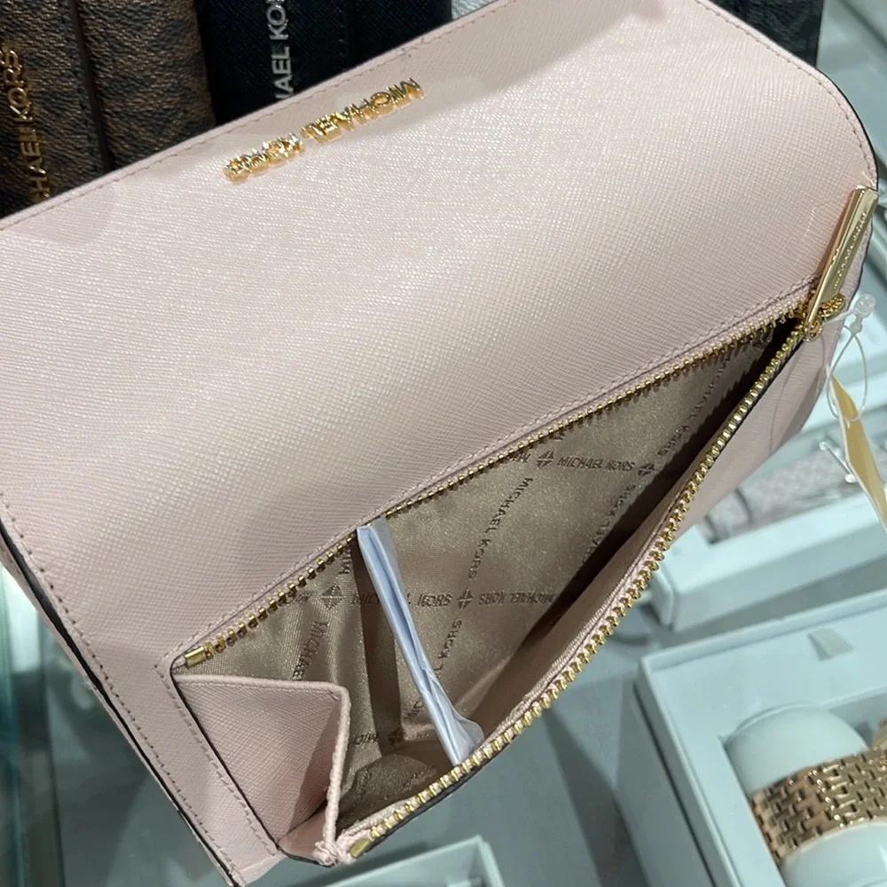 MICHAEL KORS JET SET TRAVEL LARGE TRIFOLD WALLET POWDER BLUSH COLOR - Picture 10 of 16